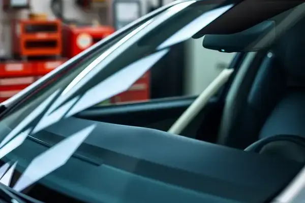 Windshield replacement in progress